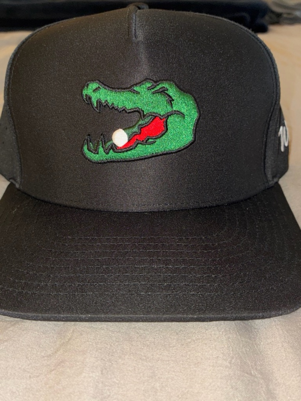 Black Snapback Hat with Green Crocodile Logo